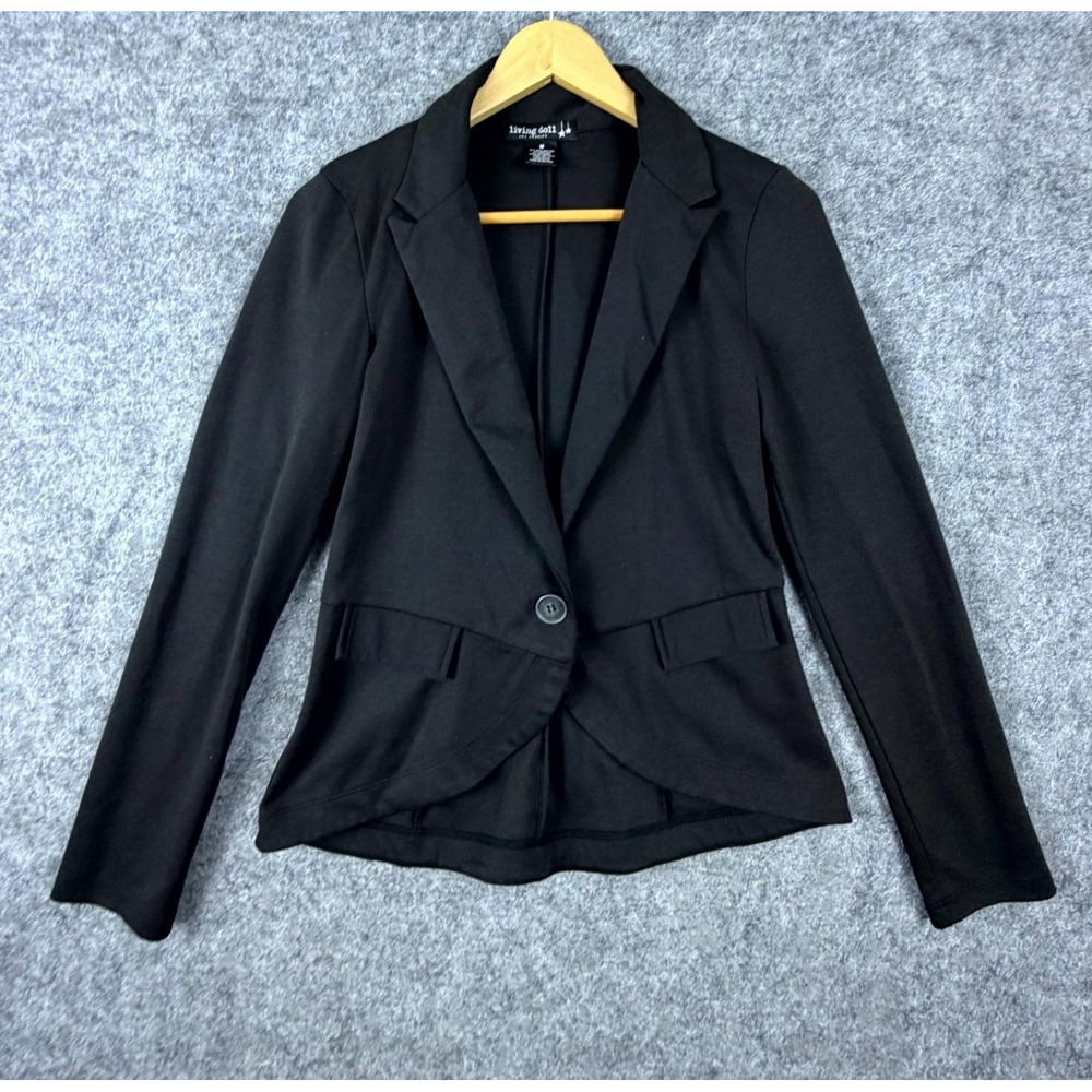 Living Doll Blazer Jacket Women Medium Black Stretch Single Breasted Notch Lapel